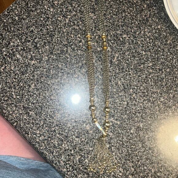 STELLA & DOT "Bianca" Lariat Gold & Bronze Tone Tassel Necklace 32" Front Hook - Picture 6 of 12